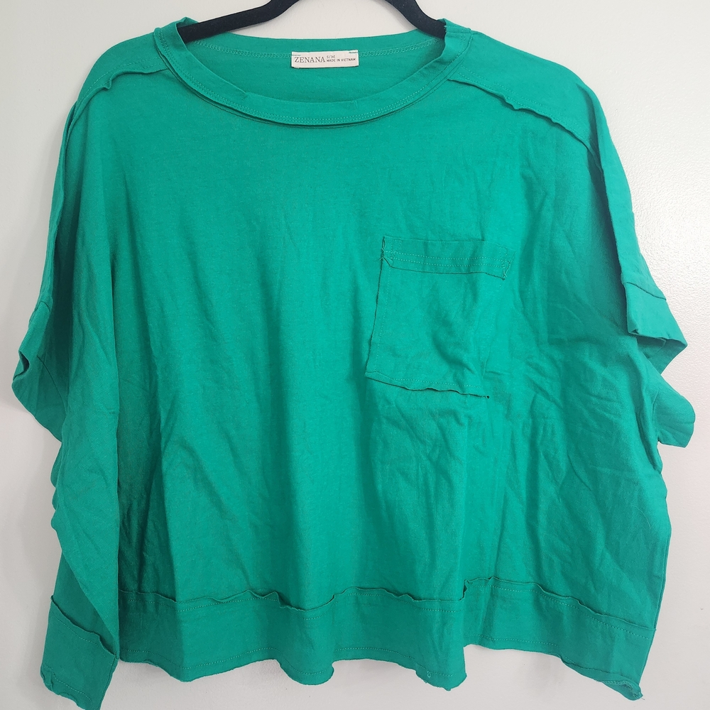 Zenana Outfitters Teal Boxy Pocket Pullover